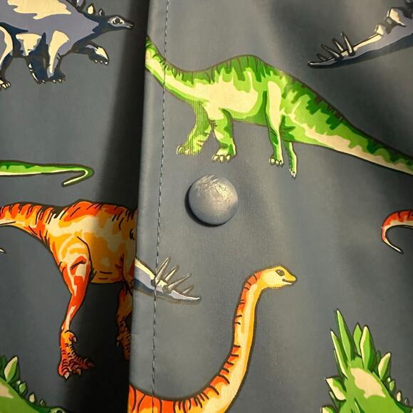HATLEY Pottery Barn Kids Blue Fleece Lined Hooded Dinosaur Rain Coat Jacket 4 - Picture 3 of 6